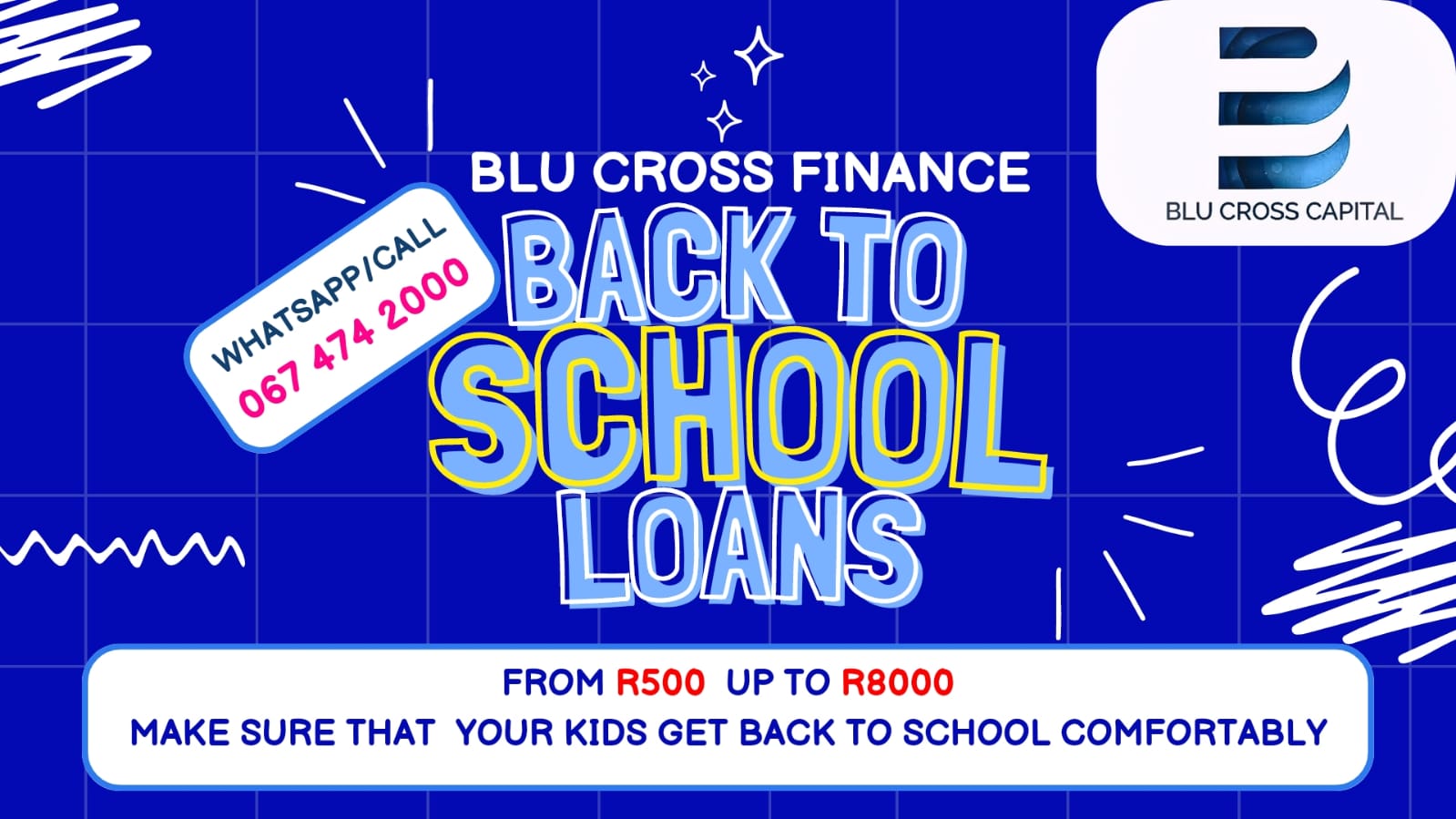 BluCross Capital back to school loans promotional poster